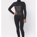 Sisstr 7 Seas 6/5 Hooded Chest Zip Wetsuit in black, designed for women. Features 100% super stretch Japanese neoprene for warmth and flexibility.